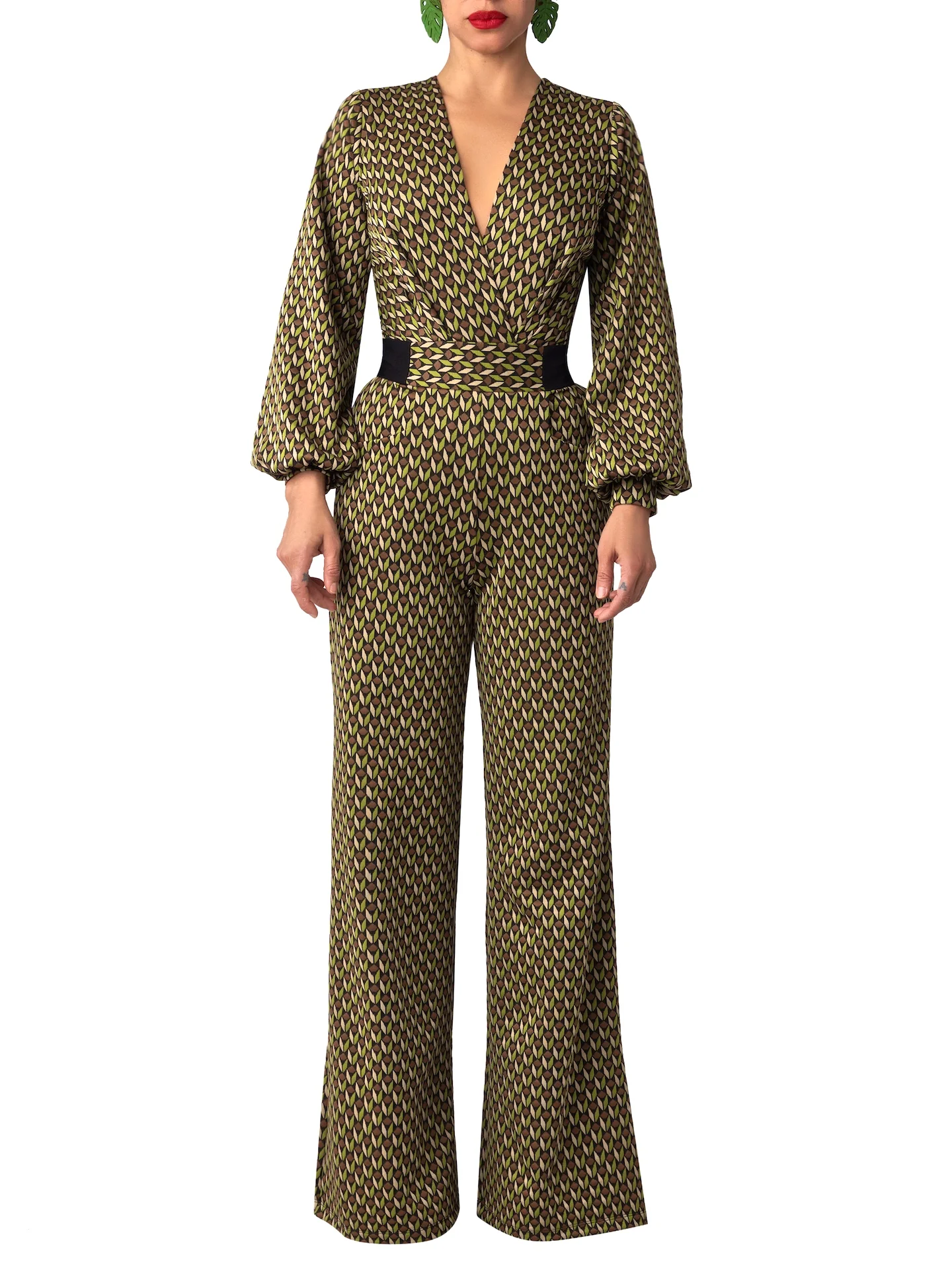 “Rebekah” Pattern & Black Contrast Jumpsuit - Image 6