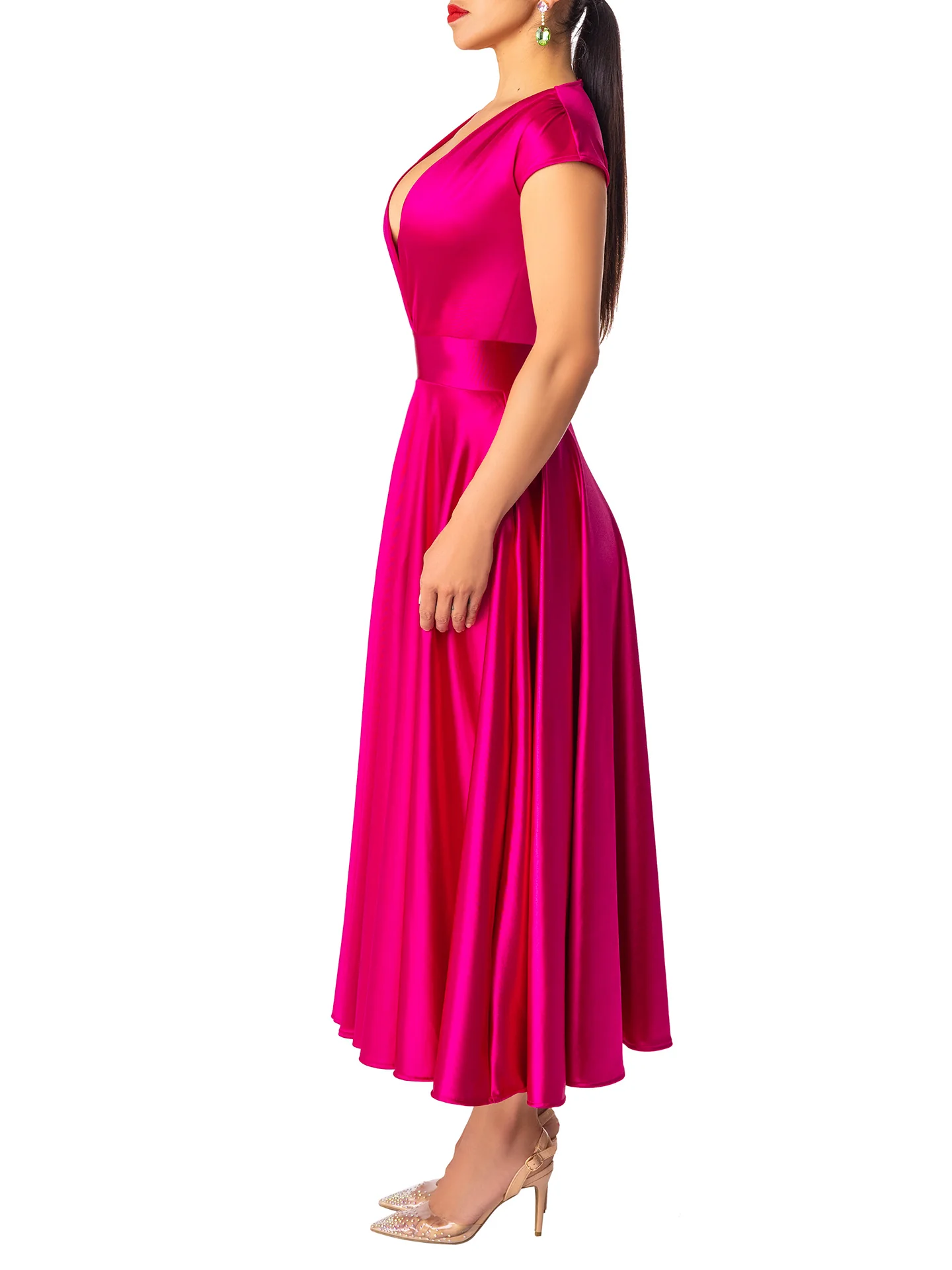 "Rubellite"  Magenta V-Neck Midi Dress - Image 4