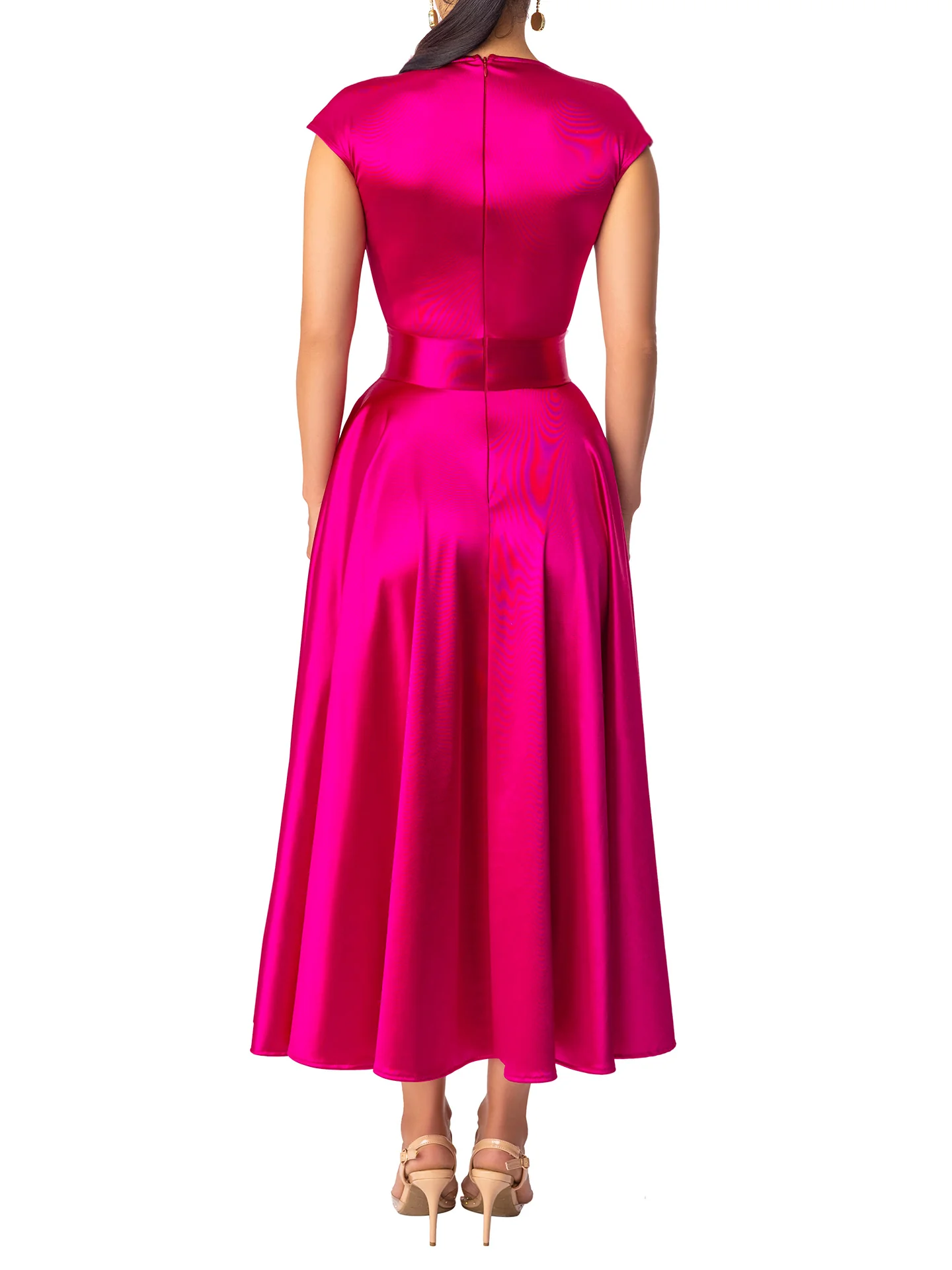 "Rubellite"  Magenta V-Neck Midi Dress - Image 5