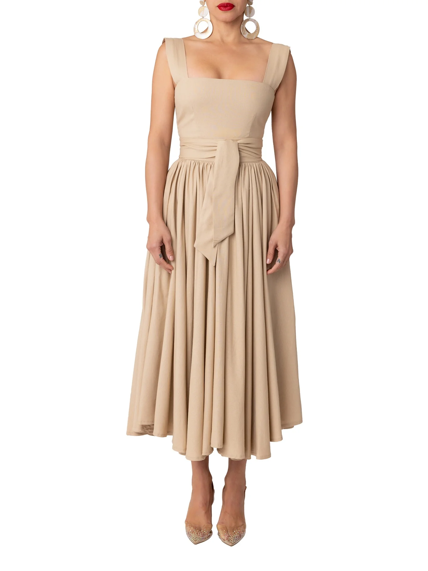 "Sandbar" Tan Square Neck Dress - Image 5