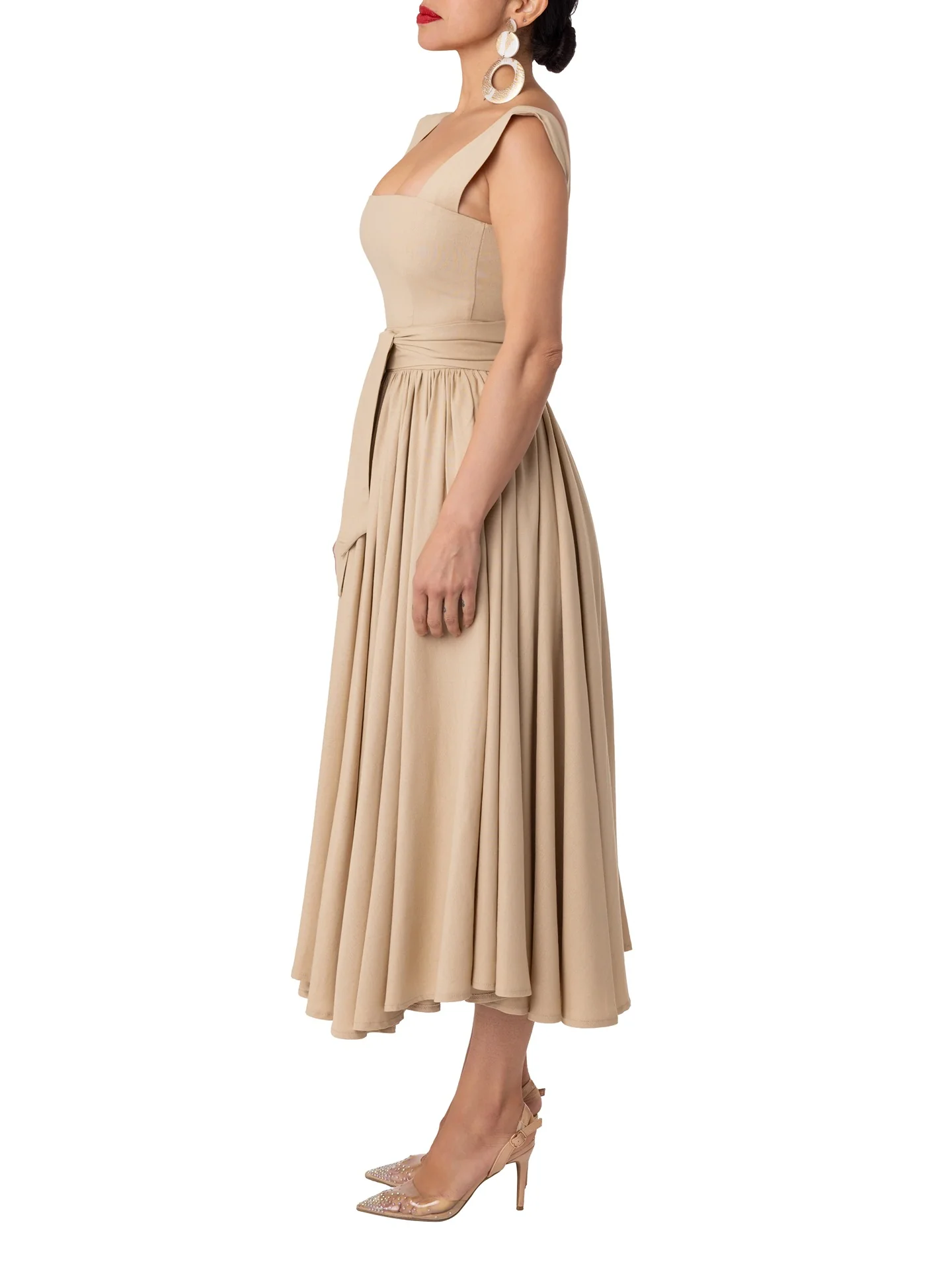 "Sandbar" Tan Square Neck Dress - Image 6