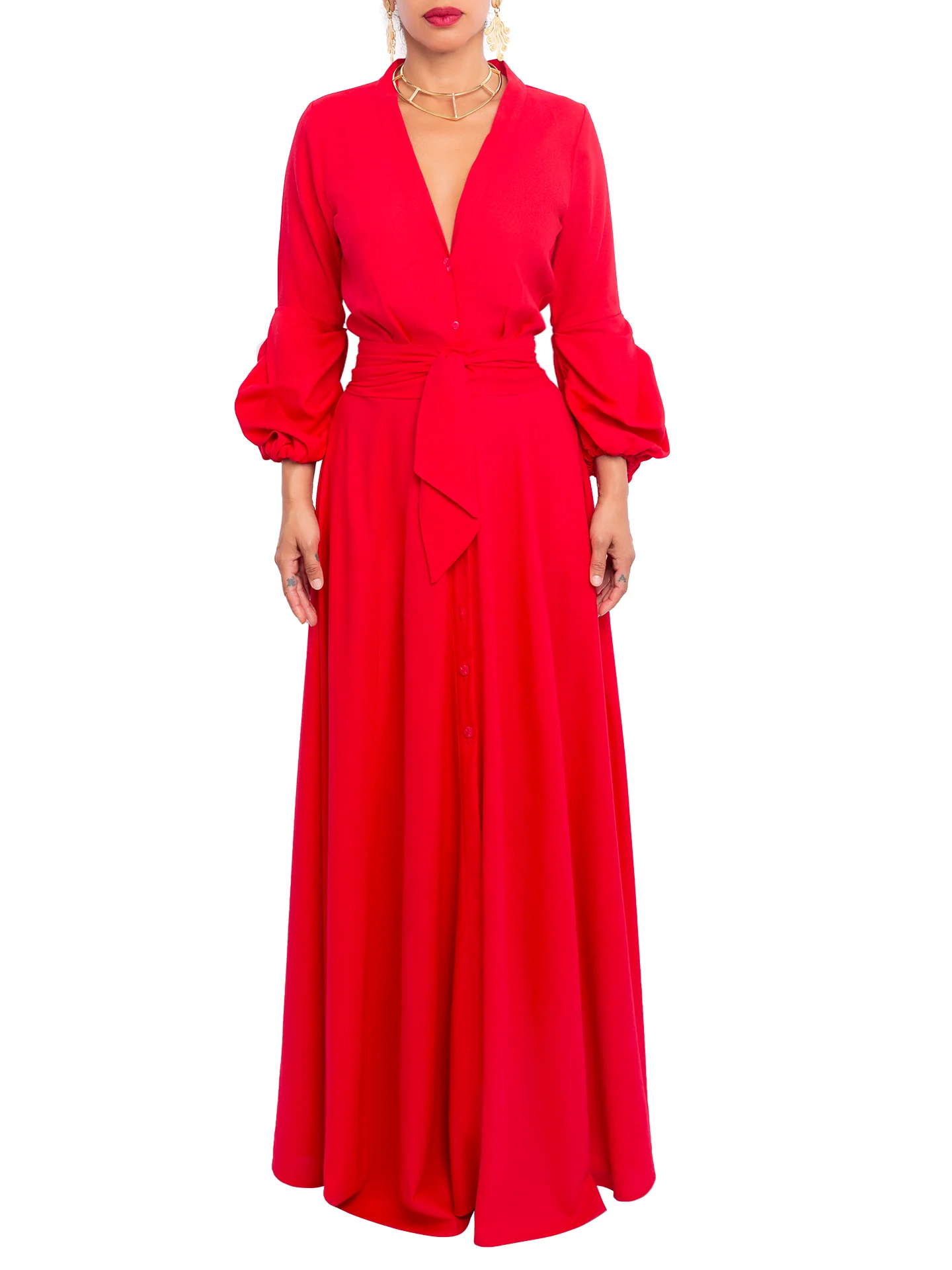 "Skipper - Red" Maxi Button-Down Dress - Image 5