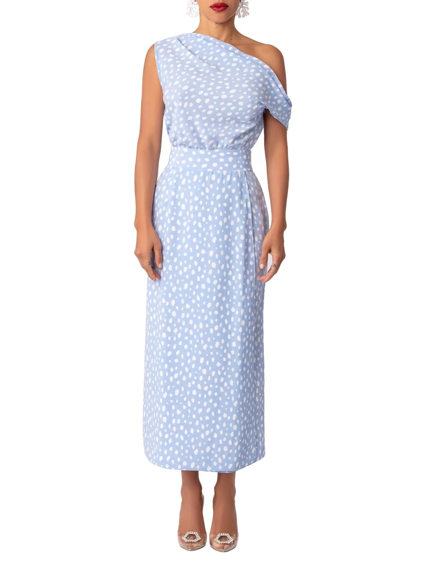 “Tide” Polka Dot Off-Shoulder Midi Dress - Image 3