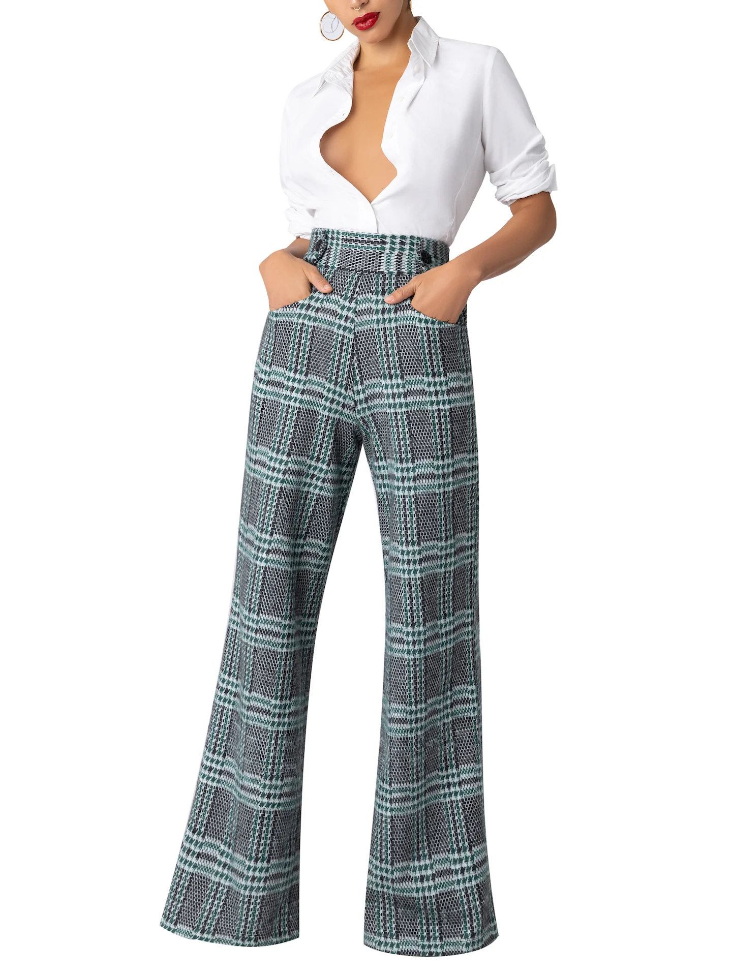 “Wales” Green Brushed Plaid Pants - Image 3