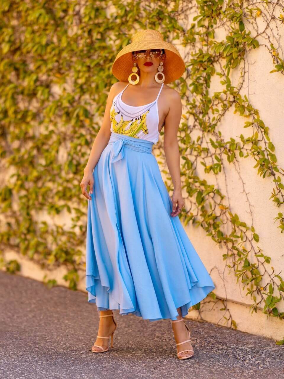 "Water Front" Lt. Blue Belted Midi Skirt - Image 4