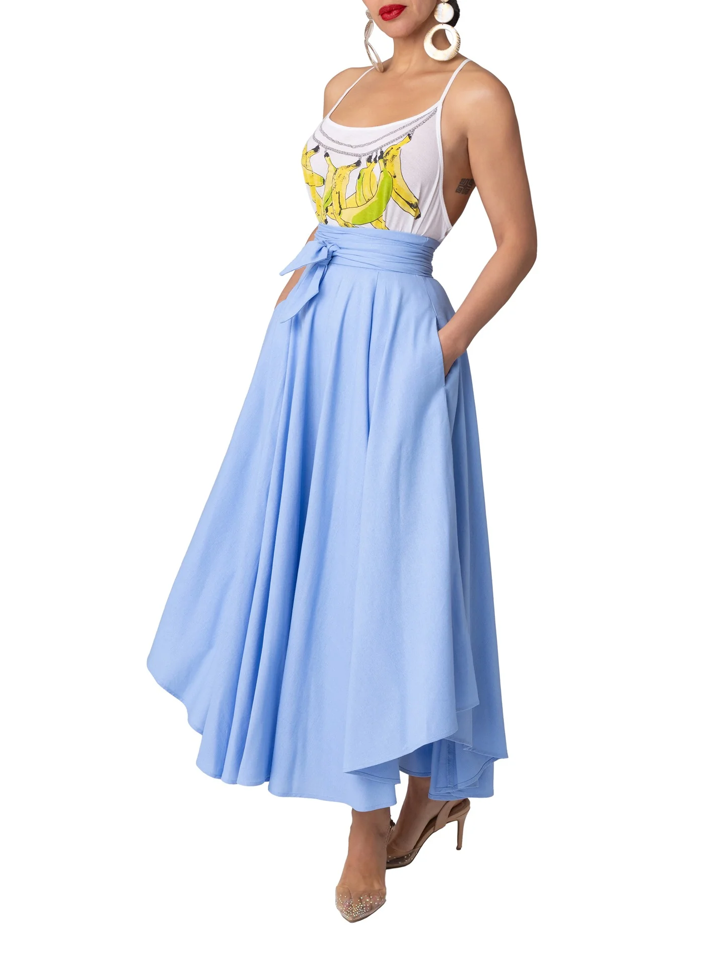 "Water Front" Lt. Blue Belted Midi Skirt - Image 5