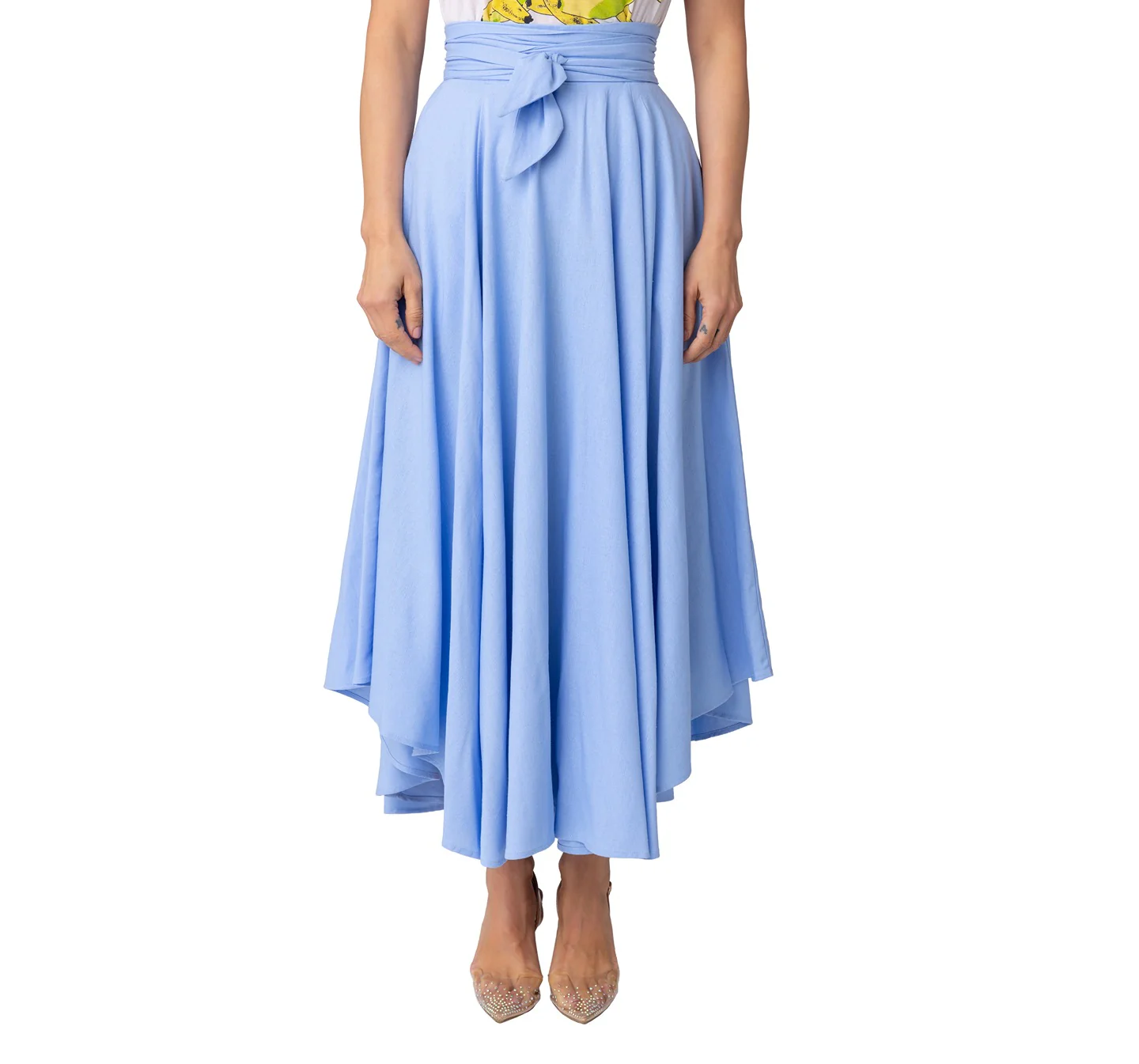 "Water Front" Lt. Blue Belted Midi Skirt - Image 6