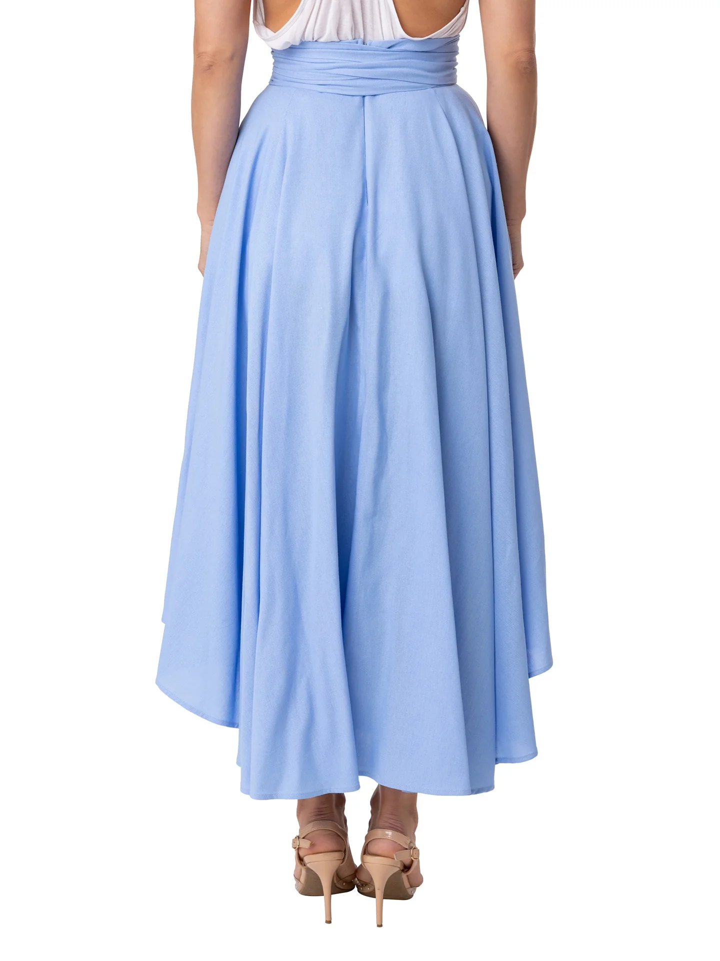 "Water Front" Lt. Blue Belted Midi Skirt - Image 8