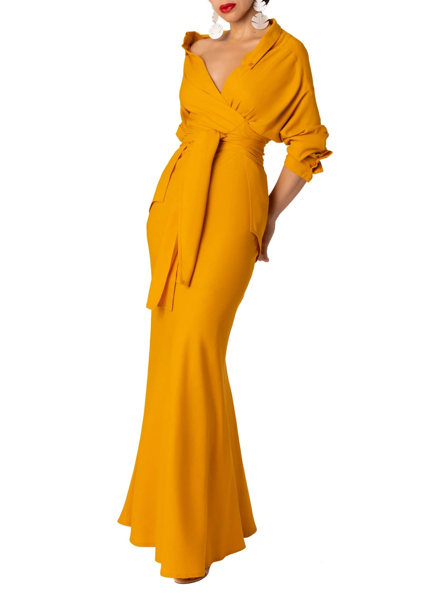 "West Bay" Yellow Off Shoulder Wrap Shirt - Image 5