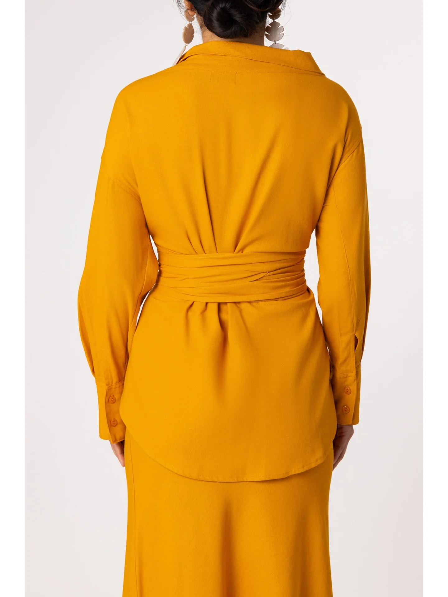 "West Bay" Yellow Off Shoulder Wrap Shirt - Image 7