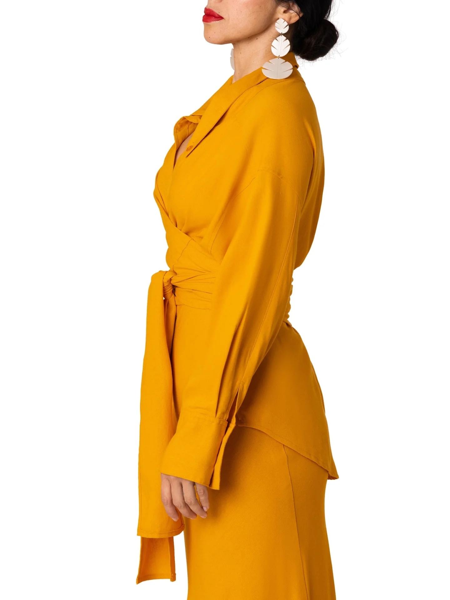 "West Bay" Yellow Off Shoulder Wrap Shirt - Image 8