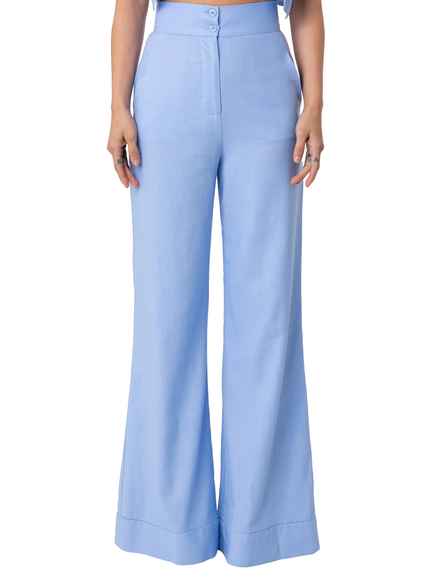 "Zakynthos" Lt. Blue High Waist Wide Leg Pants - Image 6